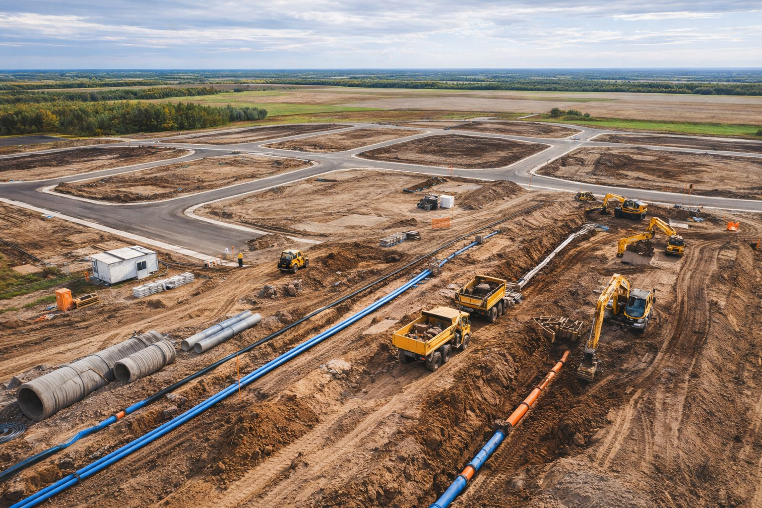 Land development site in Alberta showing infrastructure installation and grading work